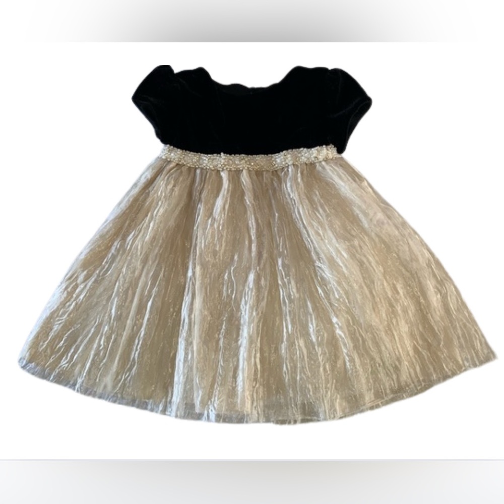 Cinderella By special occasion. Black and Cream Baby Dress with Pearl Detail